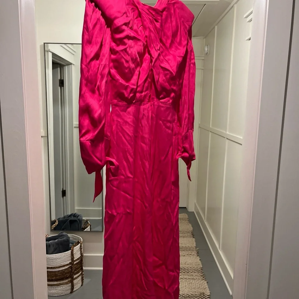Farm Rio Anthropologie Cutout Long Sleeve Maxi Dress Hot Pink Womens Size XS New - Picture 7 of 9